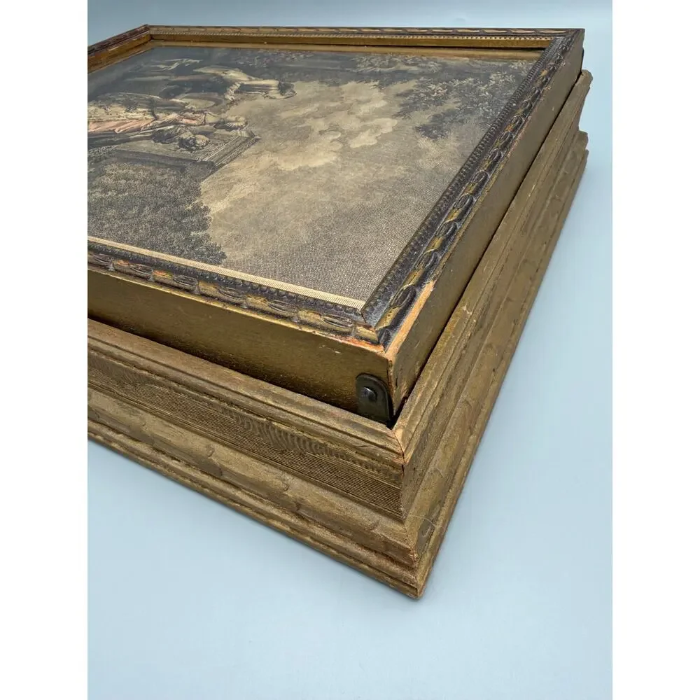 Fragonard The Lover Crowned Mirrored Jewelry Box Gold Tone Divided Interior